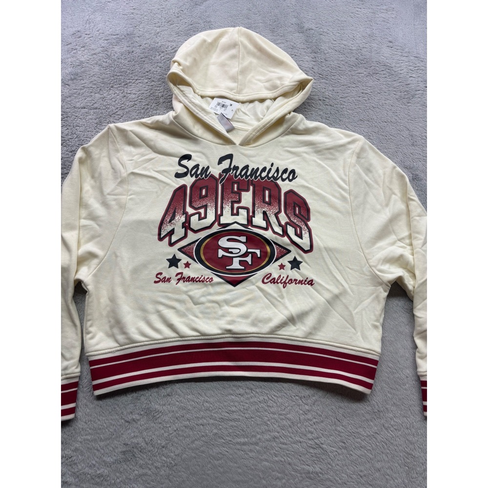 Champion San Francisco 49ers Womens Medium Cream Cropped Hoodie NFL CFLXD2STAR